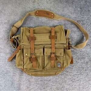 Sechunk Canvas Messenger Bag Military Leather Brown Satchel Crossbody Large
